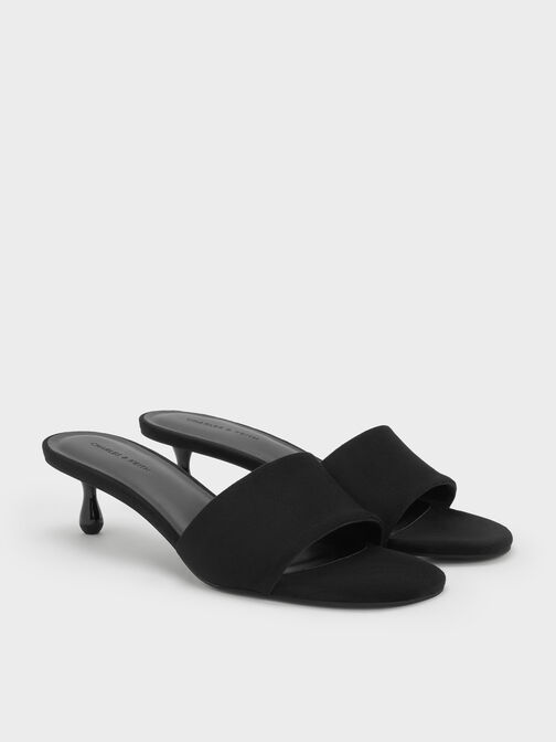 Ruthie Faux Suede Heeled Mules, Black Textured, hi-res