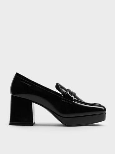 Platform Block-Heel Loafer Pumps, Black Boxed, hi-res