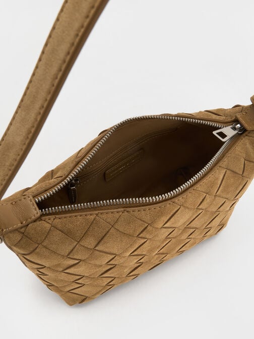 Ivette Recycled Suede Woven Shoulder Bag, Sahara Sand, hi-res