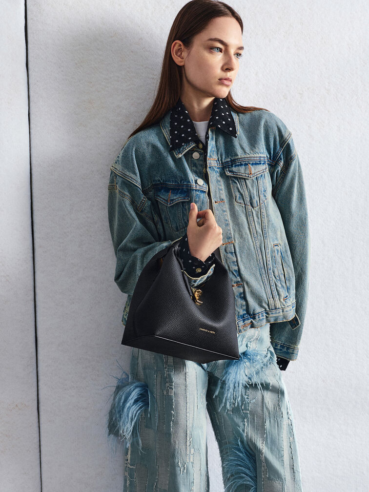 Chance Turn-Lock Bucket Bag, Black, hi-res