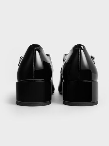 Patent Crossover-Strap Block-Heel Mary Janes, Black Patent, hi-res