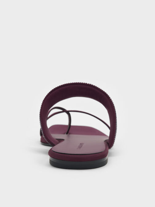 Satin Crystal-Embellished Crossover Toe-Ring Sandals, Burgundy, hi-res