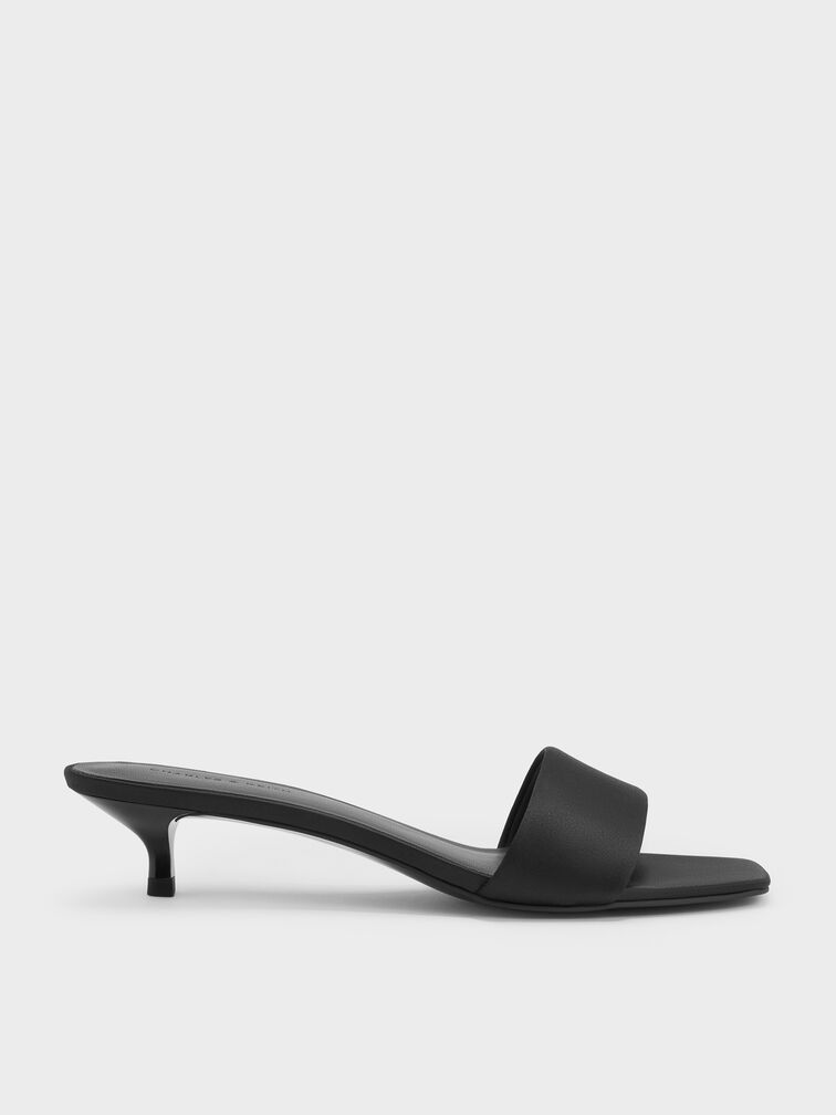 Susie Kitten-Heel Mules, Black Textured, hi-res