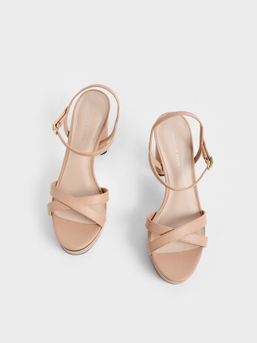 Faye Crossover Platform Heeled Sandals, Nude, hi-res