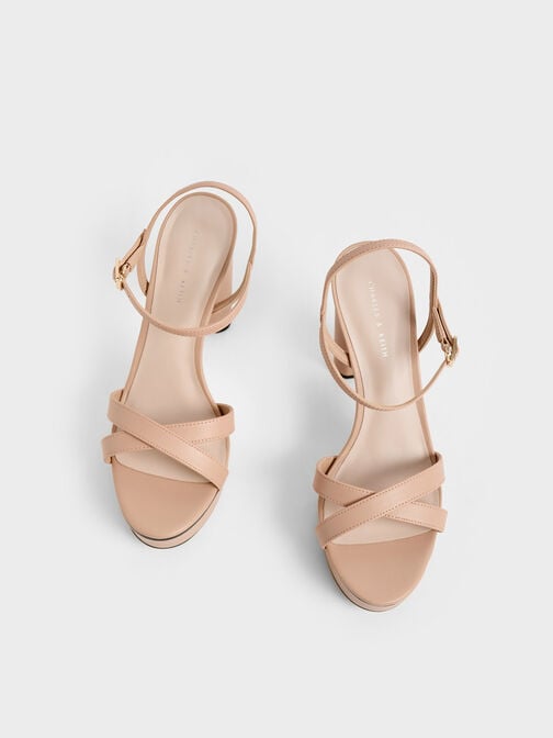 Faye Crossover Platform Heeled Sandals, Nude, hi-res