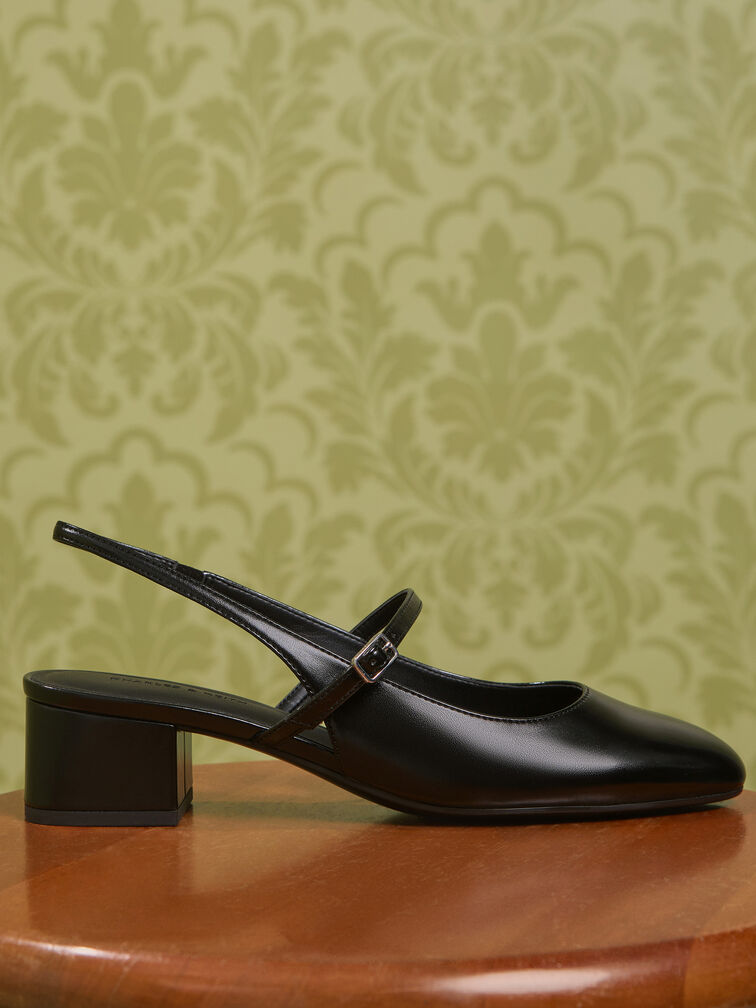 حذاء ماري جين بكعب عريض وحزام خلفي, أسود, hi-res