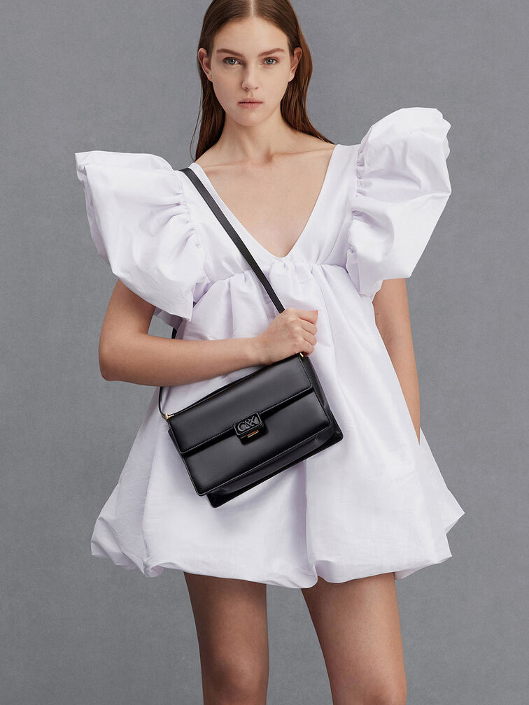 حقيبة كتف مصنوعة من الجلد, أسود, hi-res