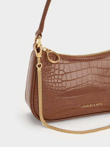 Elspeth Croc-Effect Chain-Link Shoulder Bag, Chocolate Croco, hi-res