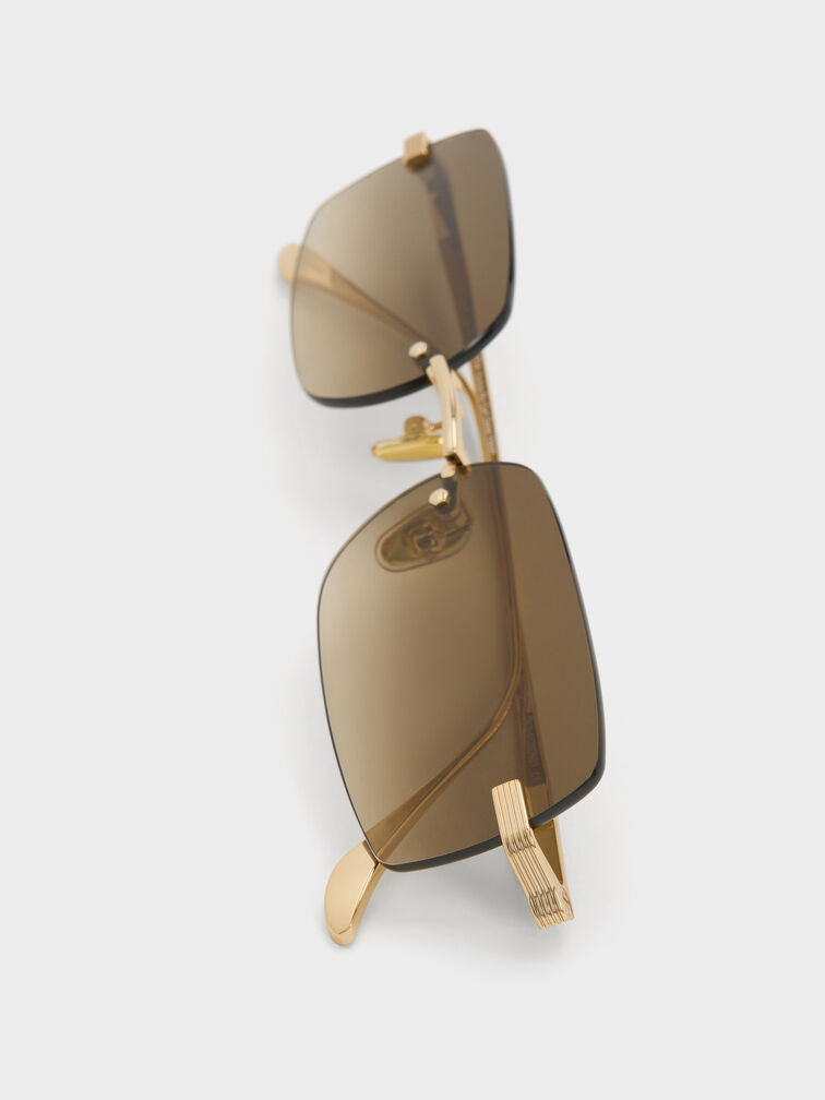 Easton Rimless Rectangular Sunglasses, Gold, hi-res