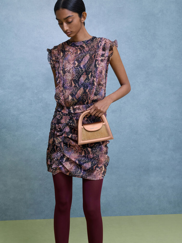 Este Glittered Top Handle Bag, Bronze, hi-res