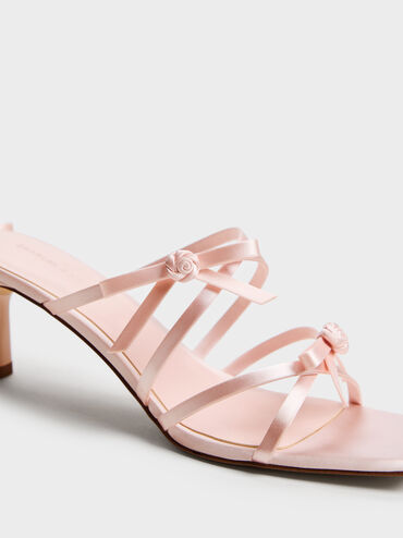 Kelis Rose-Bow Strappy Heeled Mules, Light Pink, hi-res