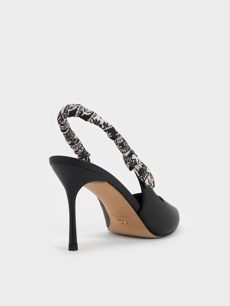 Tayari Leather Scarf-Strap Slingback Pumps, Black, hi-res