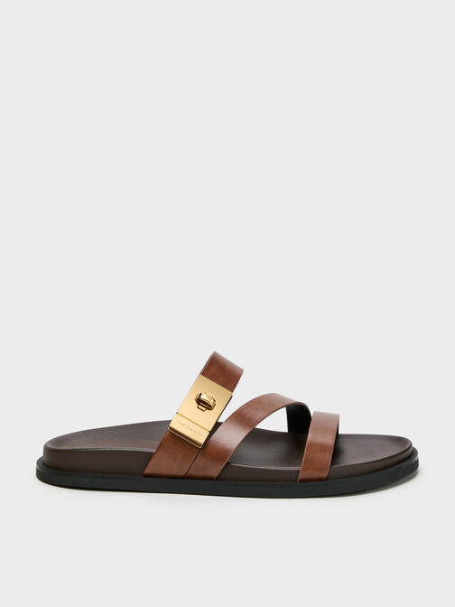 Aelin Metallic-Buckle Strappy Sandals, Cognac, hi-res