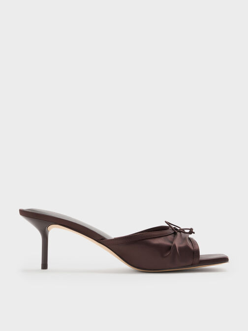 Sadira Satin Heeled Mules, Dark Brown, hi-res