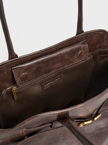 شنطة توت فيكتوريا مزينة بحزام, بني مطفي, hi-res