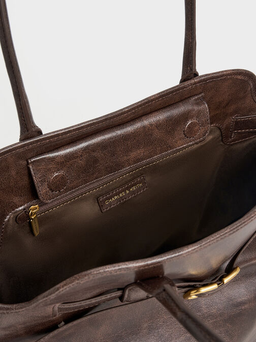 شنطة توت فيكتوريا مزينة بحزام, بني مطفي, hi-res