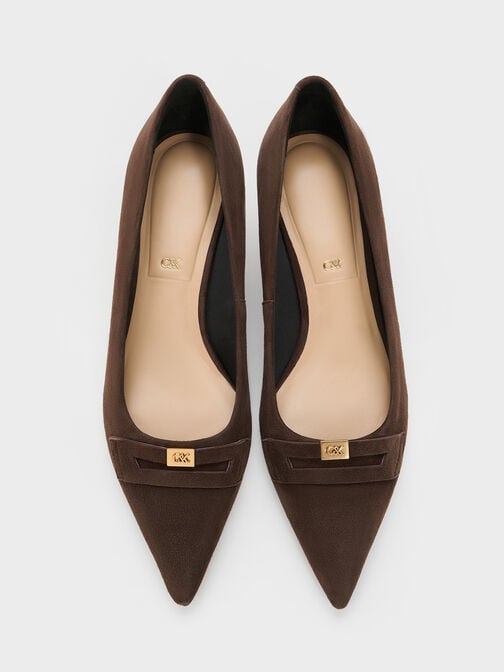 حذاء بكعب مربع شمواه بمقدمة مدببة, بني محبّب غامق, hi-res