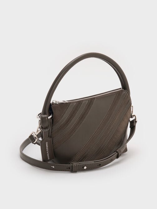 Zeya Recycled Suede Top Handle Bag, Dark Moss, hi-res