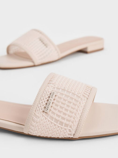 Mesh Knitted Slide Sandals, Cream, hi-res