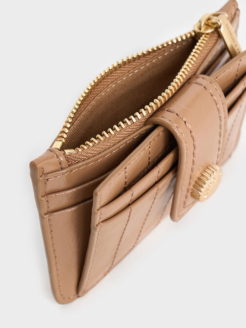 Donna Crinkle-Effect Panelled Card Holder, Tan, hi-res