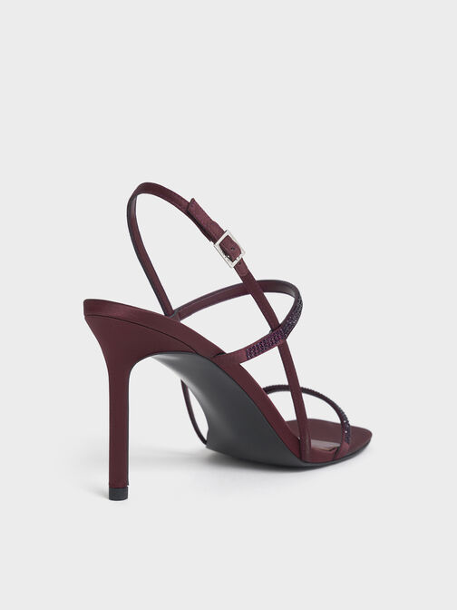 Arona Satin Crystal-Embellished Stiletto-Heel Sandals, Burgundy, hi-res