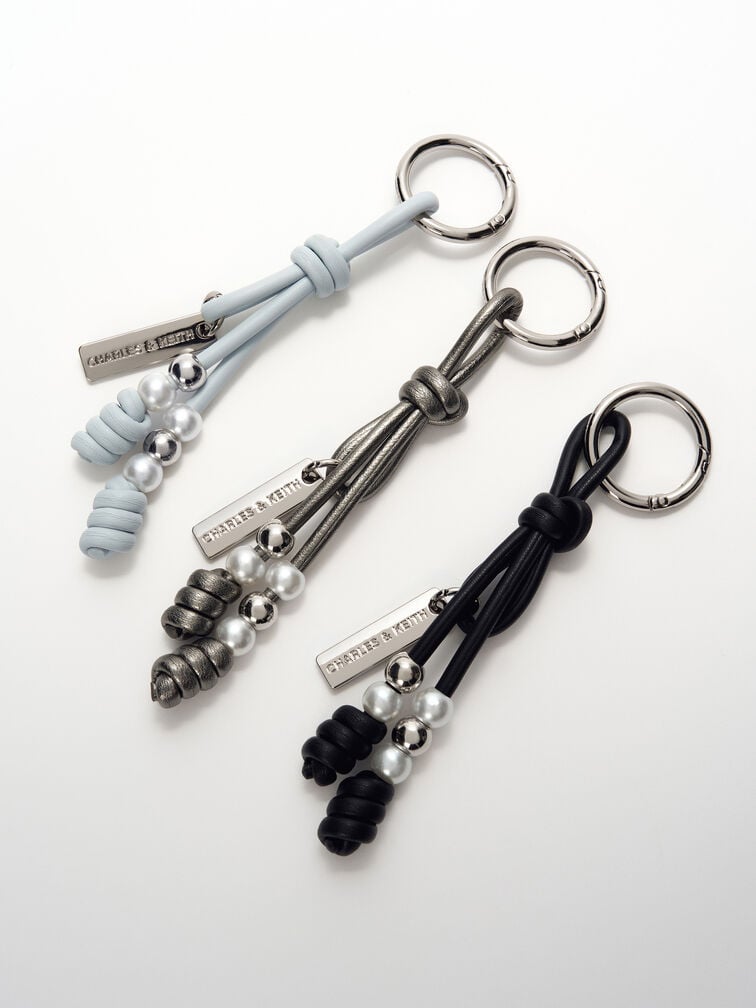 Beaded Metallic Cord Knot Charm, Pewter, hi-res