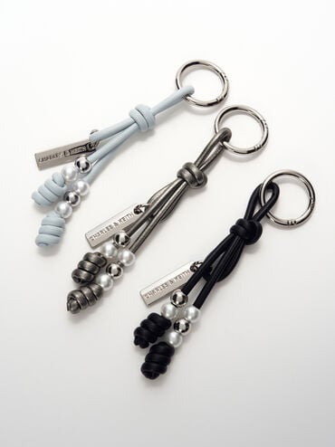 Beaded Metallic Cord Knot Charm, Pewter, hi-res