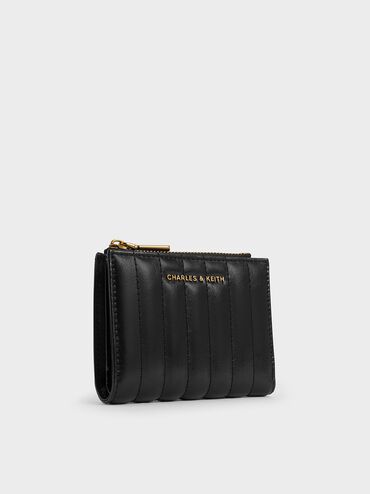 Donna Crinkle-Effect Panelled Top-Zip Wallet, Black, hi-res