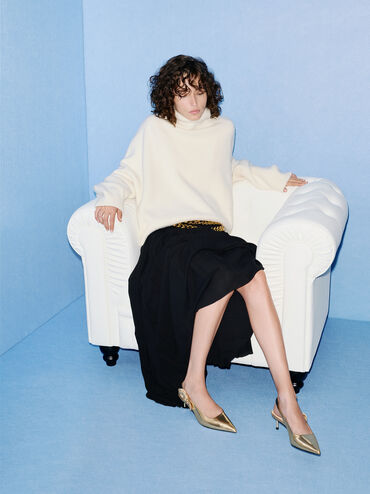 حذاء جايس مفتوح من الخلف مصنوع من الجلد بكعب قصير (كيتنز), ذهبي, hi-res