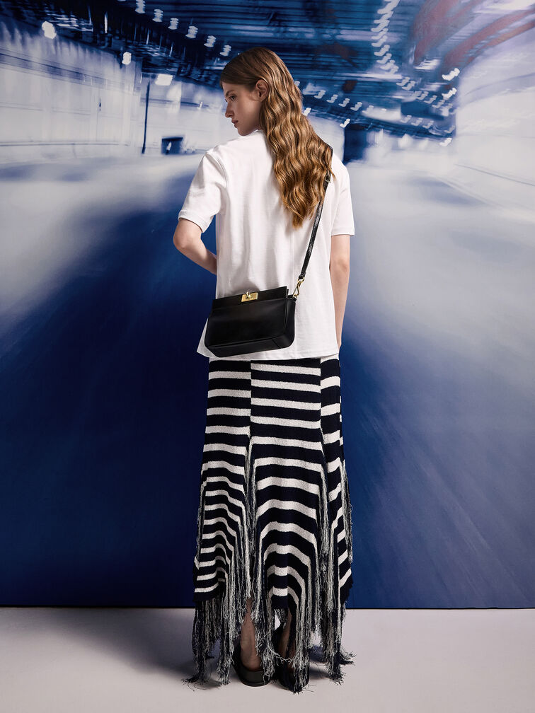 حقيبة كتف ليني بمقبض على شكل سلسلة, أسود, hi-res