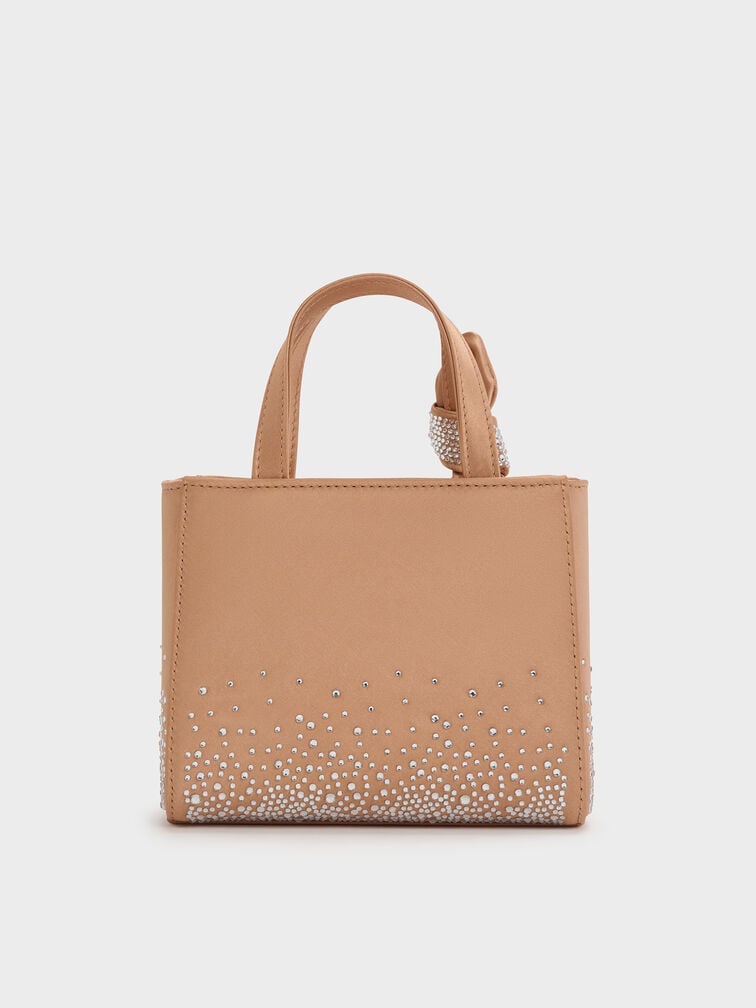 حقيبة ألباني صغيرة من الجلد والساتان بعقدة فيونكة ومزينة بالكريستال, لون البشرة الطبيعي, hi-res