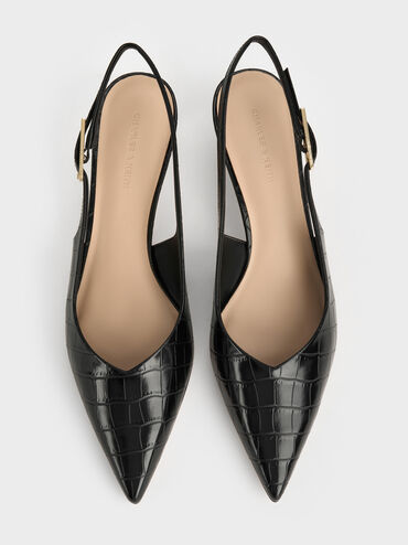 حذاء لوسيانا مفتوح من الخلف تصميم يشبه جلد التمساح بكعب قصير ورفيع, أسود حيواني, hi-res