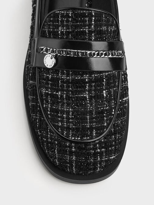 لوفر تويد بسلسلة مجدولة وإكسسوار معدني, أسود خشن, hi-res