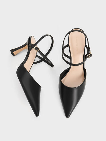 Pointed-Toe Flared Heel Pumps, Black, hi-res