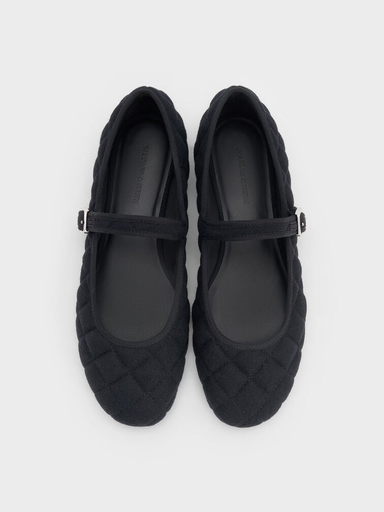 Carmel Felt Quilted Mary Jane Flats, Dark Blue, hi-res