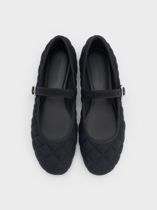 Carmel Felt Quilted Mary Jane Flats, Dark Blue, hi-res