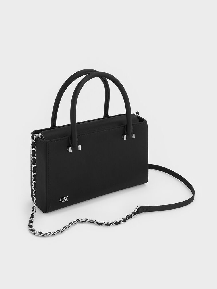 Satin Boxy Tote Bag, Noir, hi-res