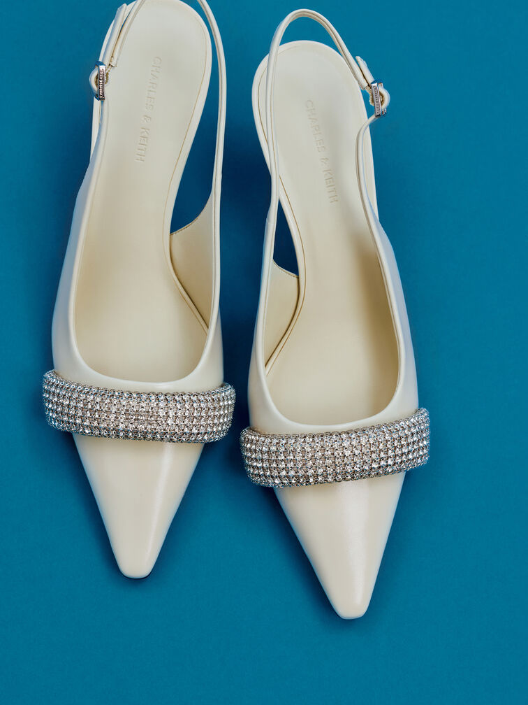 Crystal-Embellished Pointed-Toe Slingback Pumps, Chalk, hi-res