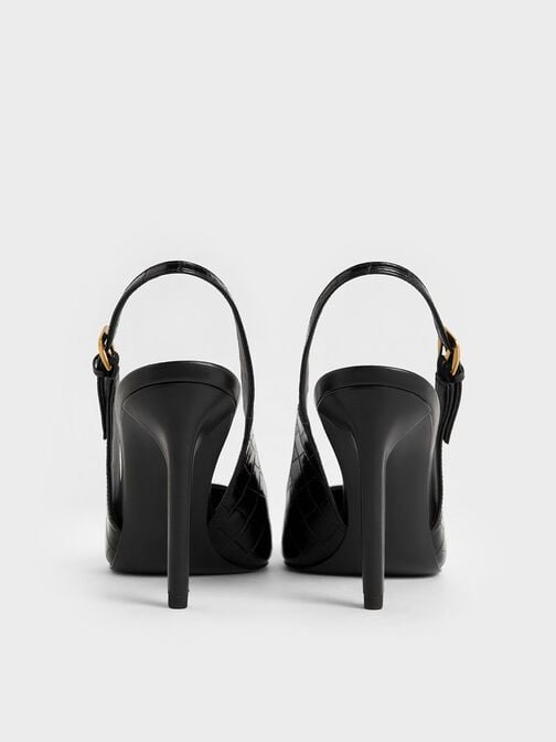 حذاء بامبس بنمط جلد تمساح بكعب مخروطي ومقدمة مدببة, أسود حيواني, hi-res