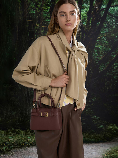 Jody Leather Belted Tote Bag, Brown, hi-res