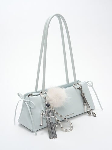 Beaded Metallic Cord Knot Charm, Pewter, hi-res