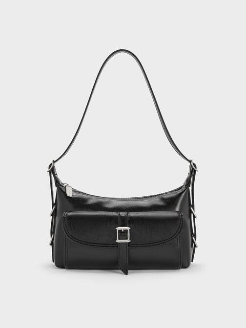 Bryna Belted Shoulder Bag, Noir, hi-res