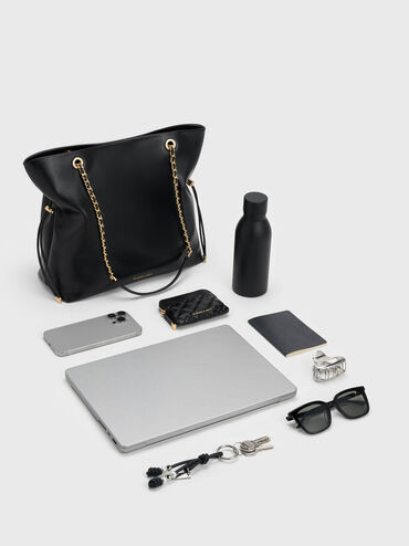 حقيبة توت بحمالة ضفيرة مزدوجة, أسود, hi-res