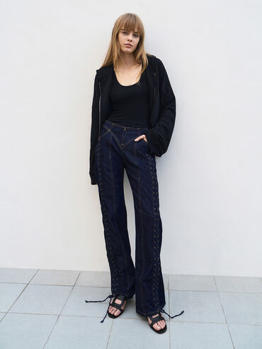 Easley Cut-Out Cylinder-Heel Mules, Black, hi-res