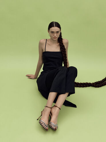 Jaylene Gem Peep-Toe Stiletto Sandals, Brown, hi-res