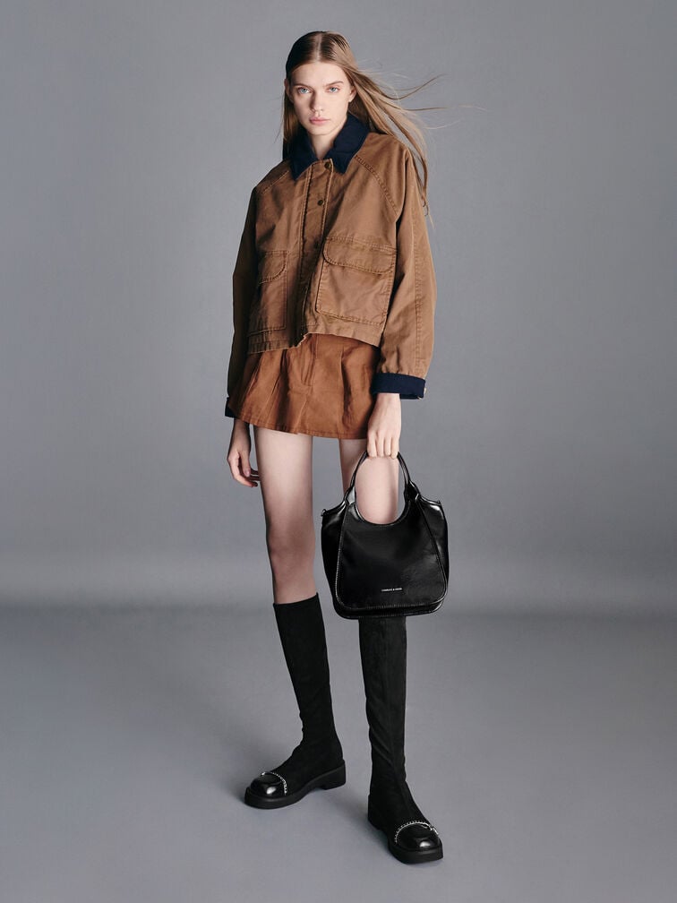 شنطة توت صغيرة سيانا بتأثير مجعد تصميم مرن, أسود كلاسيكي, hi-res