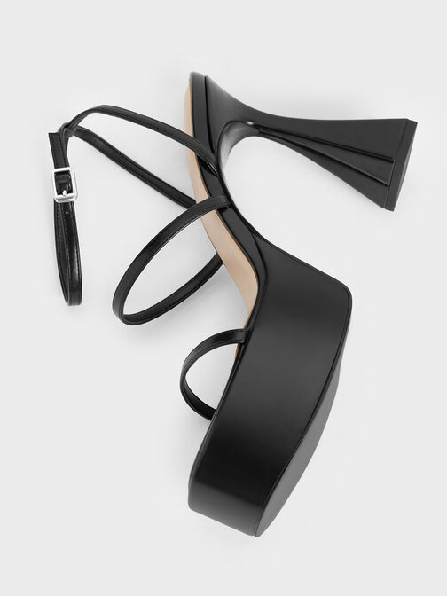 Strappy Sculptural-Heel Platform Sandals, Black, hi-res
