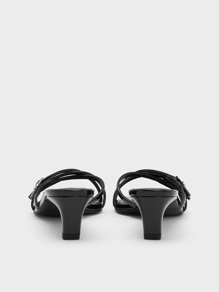 Patent Buckled Strappy Kitten-Heel Mules, Black Patent, hi-res