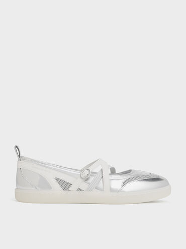 Tiggy Metallic Mesh Two-Tone Ballet Sneakers, Silver, hi-res