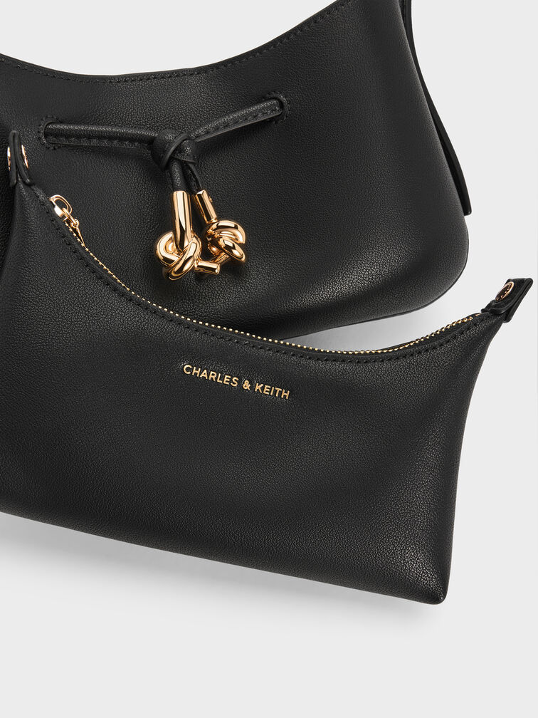 Mila Metallic-Knot Shoulder Bag, Black, hi-res